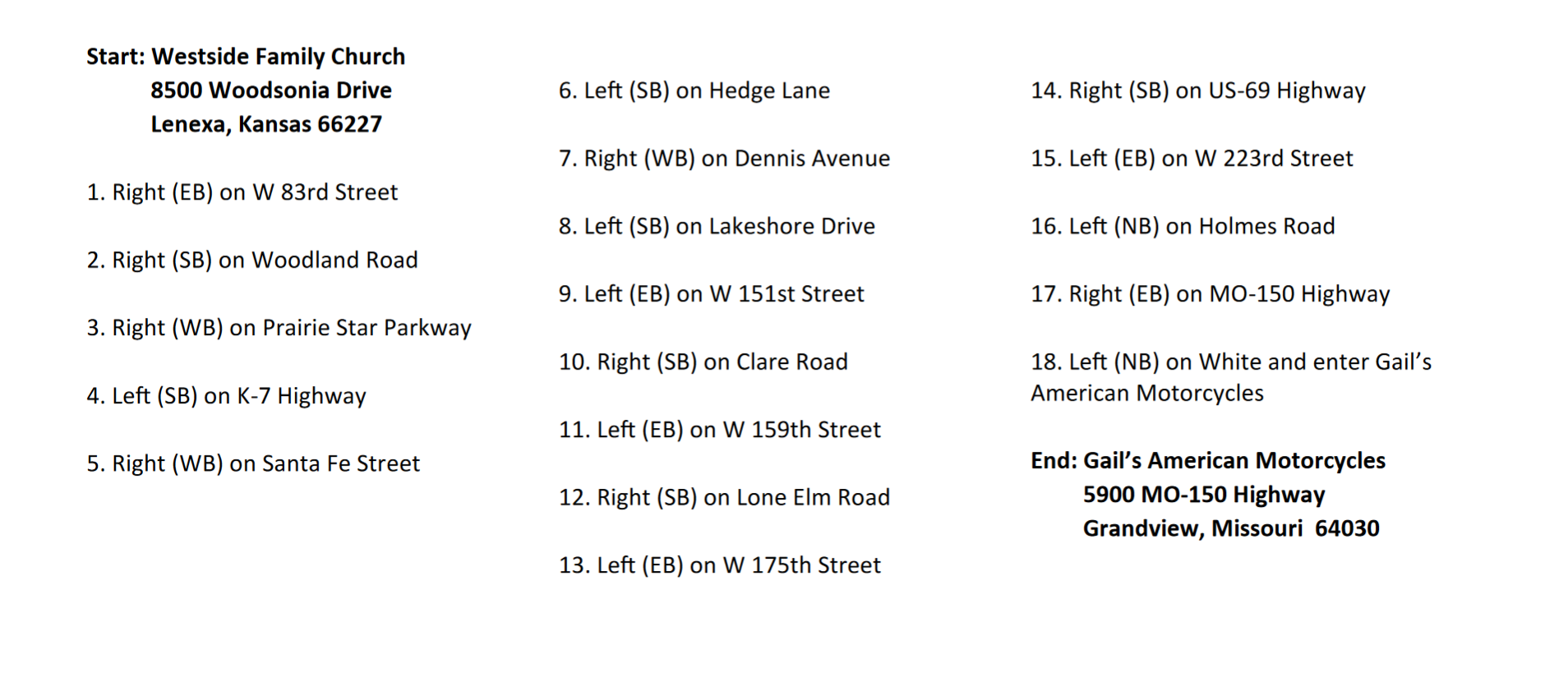 2024 KC Guns N Hoses Ride Route